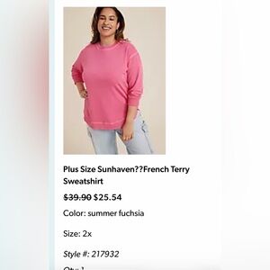 Maurices Summer Fuchsia French Terry Sweatshirt plus size 2x